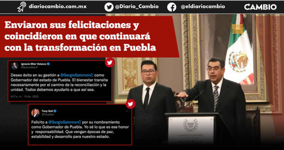 Sergio Salomón recibe parabienes de la clase política poblana tras ser ungido como gobernador