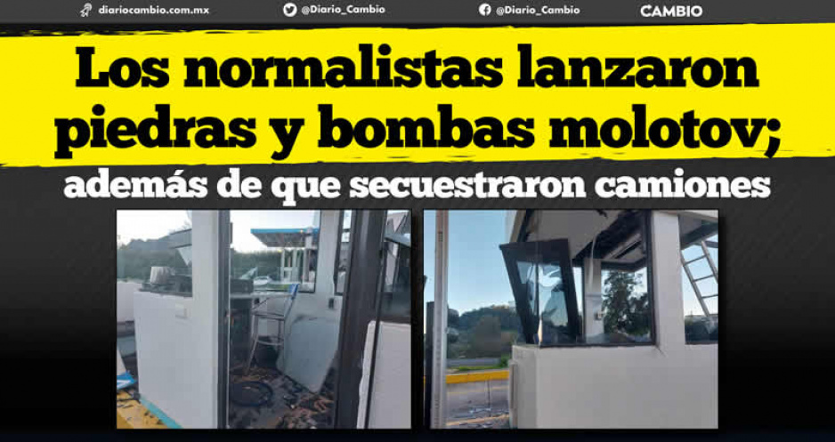 Normalistas vandalizan caseta en la Teziutlán-Virreyes: gobierno advierte denuncias (FOTOS)