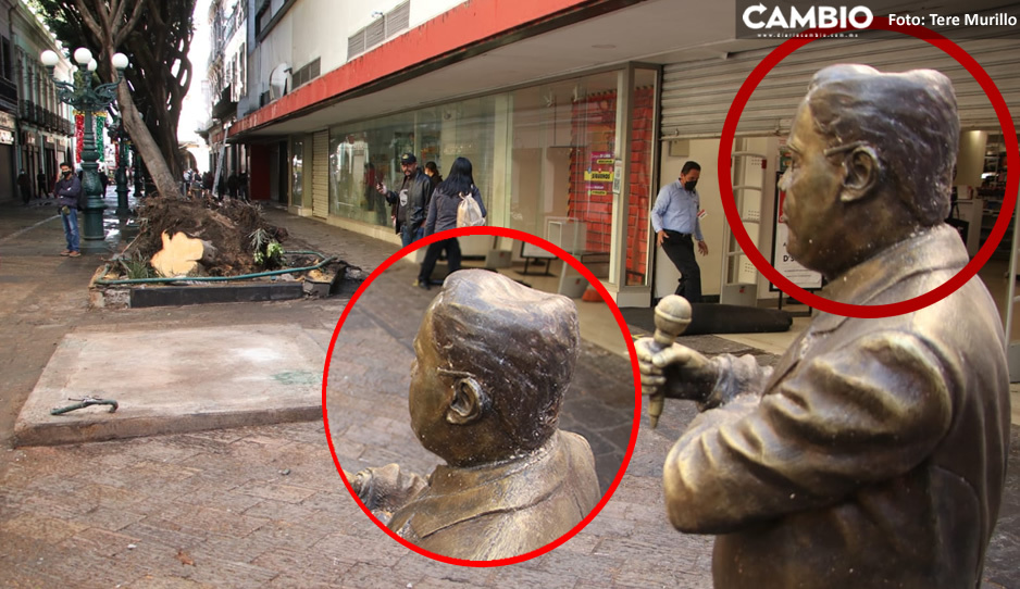Estatua de López Díaz queda con daños tras tromba en el Centro Histórico: se le sumió la cabeza (FOTOS)