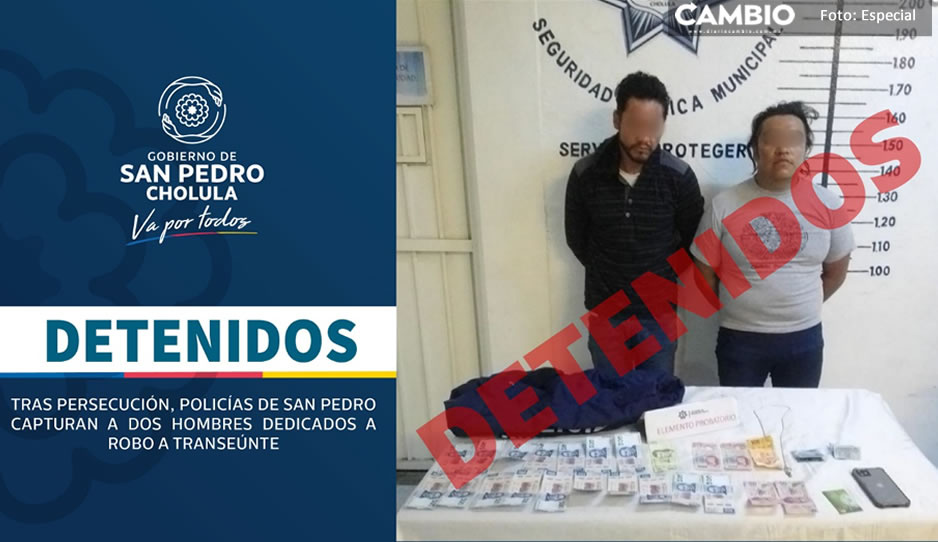 Tras persecución, capturan a dos ladrones por robo mujer en San Pedro Cholula