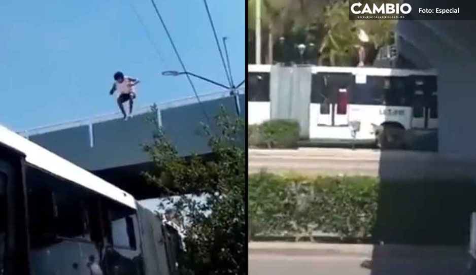 Reto viral: así arriesga su vida saltando desde un puente al techo de un camión (VIDEO)
