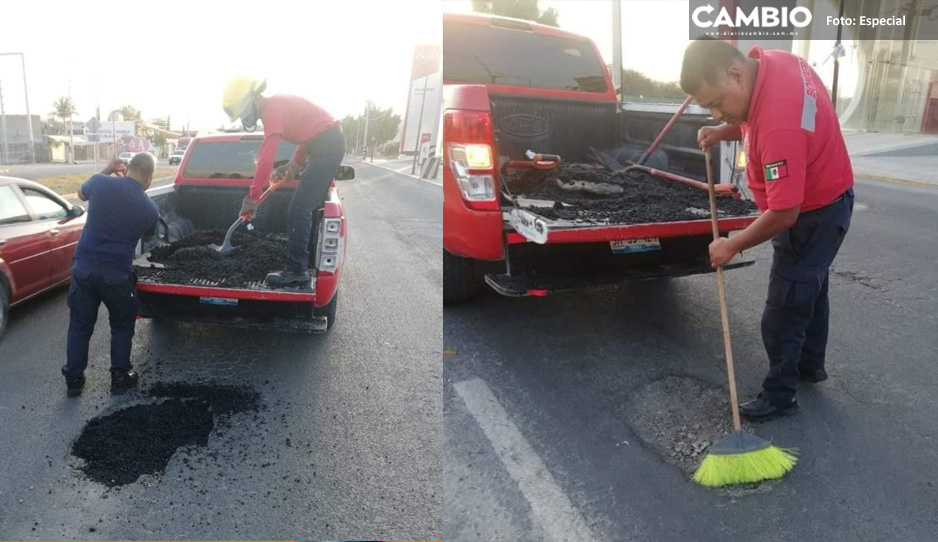 Critican al gobierno de Tehuacán por utilizar bomberos para bachear calles del municipio