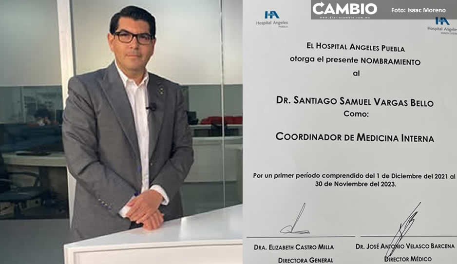Designan al Dr. Samuel Vargas como coordinador de Medicina Interna en el Ángeles Puebla