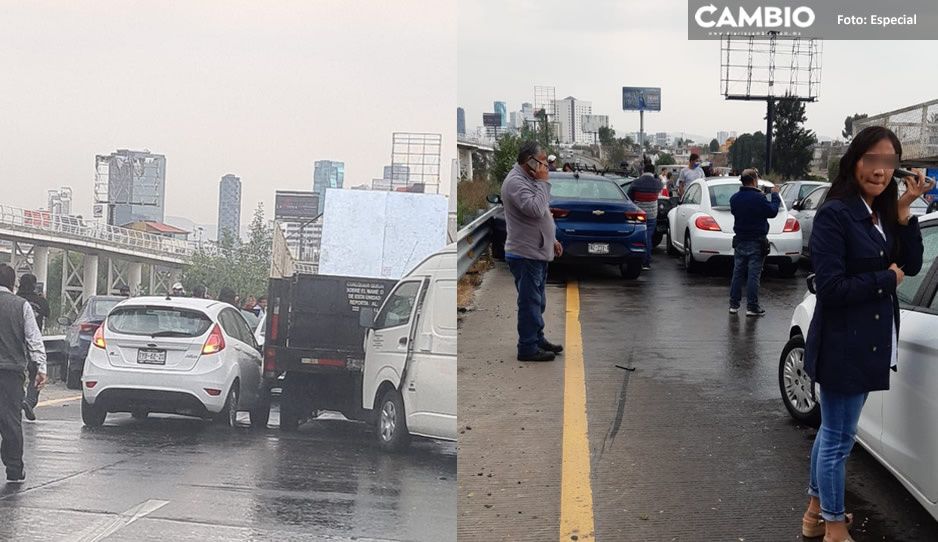 Lluvia afecta a automovilistas poblanos: carambola de 10 vehículos en Periférico y Federal a Atlixco (FOTOS y VIDEO)