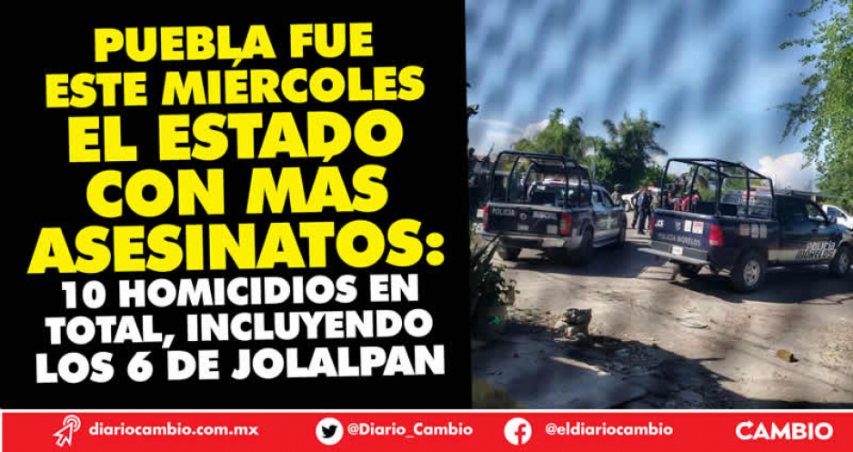 Por los seis asesinados en Jolalpan, Puebla fue el estado con más homicidios este miércoles