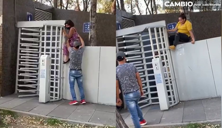 Así se les dice ma, nacos: poblanos traban máquina para entrar al baño y se saltan barda en Los Fuertes (VIDEO)