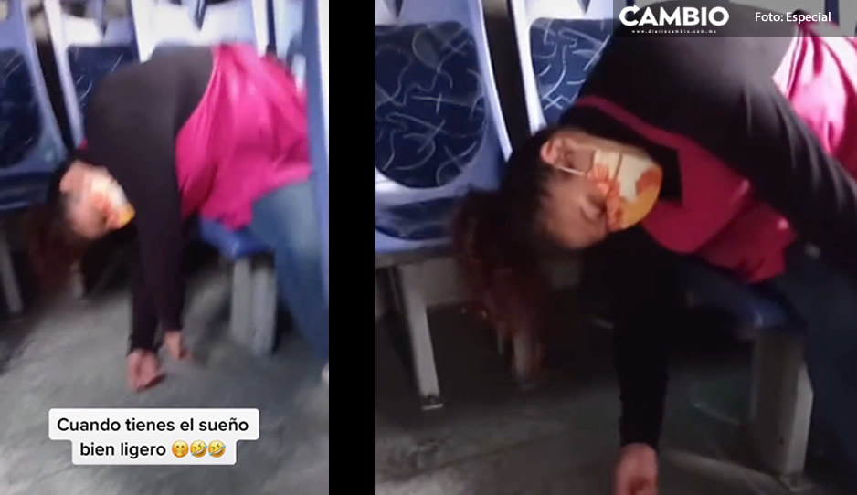 Al estilo exorcista; mujer se queda dormida en el camión, pero pasajero la salva de un trancazo (VIDEO)