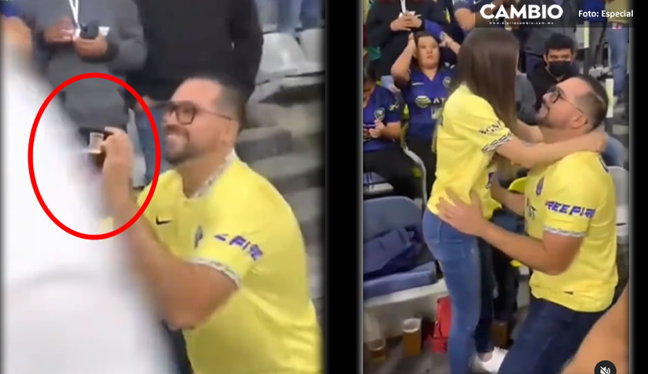 ¡Se va a armar el pachangón! Pareja de enamorados americanistas se compromete en el Estadio Azteca (VIDEO)