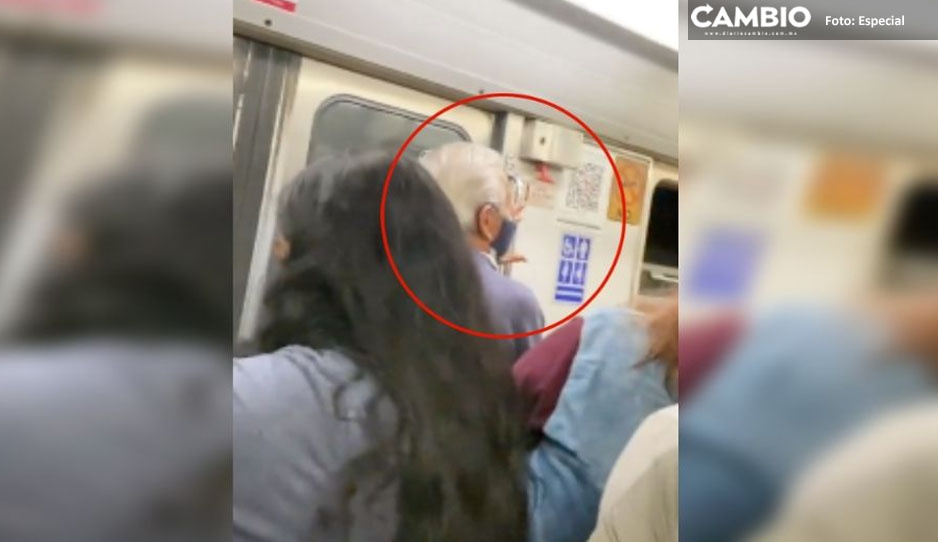 VIDEO: Abuelito y mujer protagonizan intensa discusión por AMLO en el metro de la CDMX