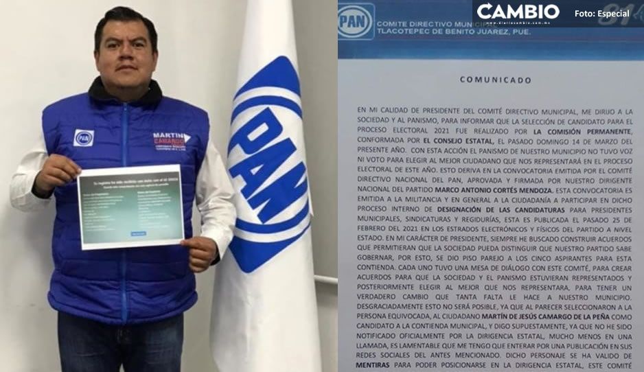 Militantes del PAN contra la imposición del aspirante a la alcaldía Martín Camargo en Tlacotepec