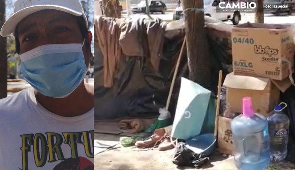 Campesino de Huaquechula vive en el camellón del Niño Poblano para cuidar a su pastorcito internado (VIDEO)