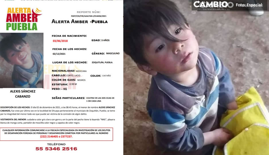 Luego de 2 meses, FGE emite Alerta Amber para buscar a niñito Alexis de Zoquitlán