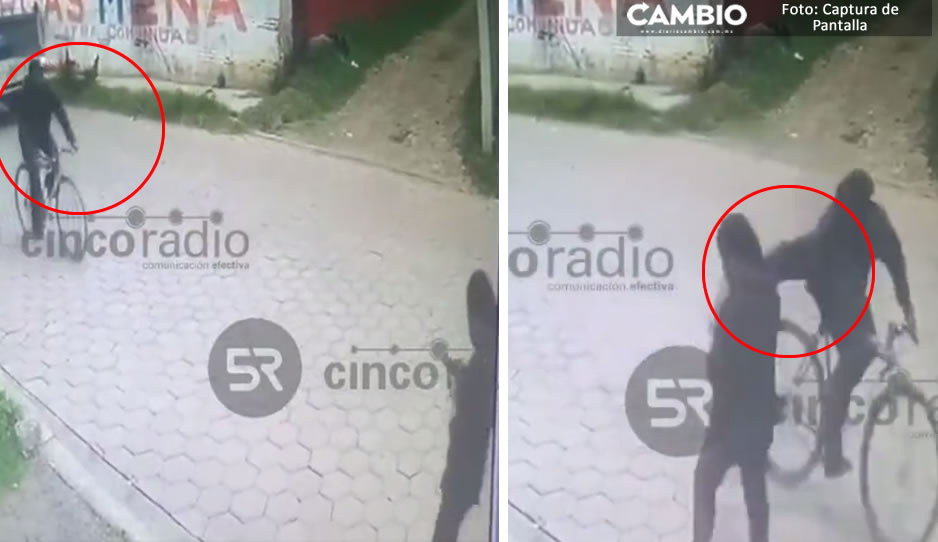 VIDEO: Biciladrón roba celular a una joven en calles de Amozoc
