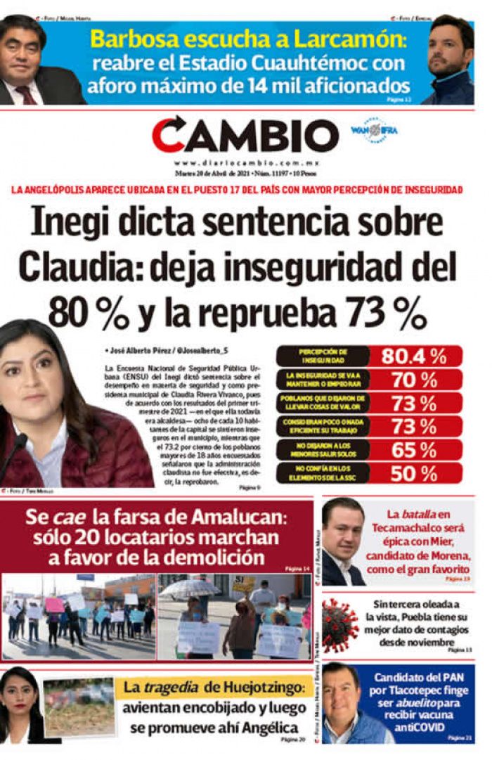 Inegi dicta sentencia sobre Claudia: deja inseguridad del 80 % y la reprueba 73 %