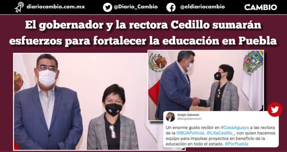 El gobernador Sergio Salomón y la rectora Cedillo sostuvieron reunión en Casa Aguayo