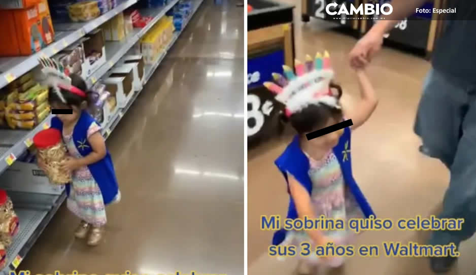 Pequeñita celebra su cumpleaños en el Wal-Mart con todo y uniforme (VIDEO)