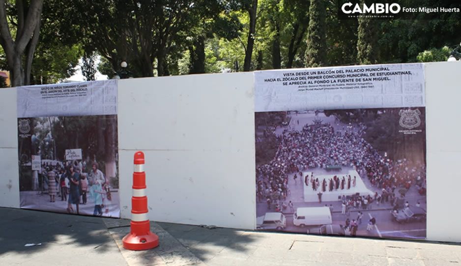 Tras CLAUsura del PRIANRD, Ayuntamiento coloca FOTOS de Puebla en el muro del Zócalo (VIDEO)