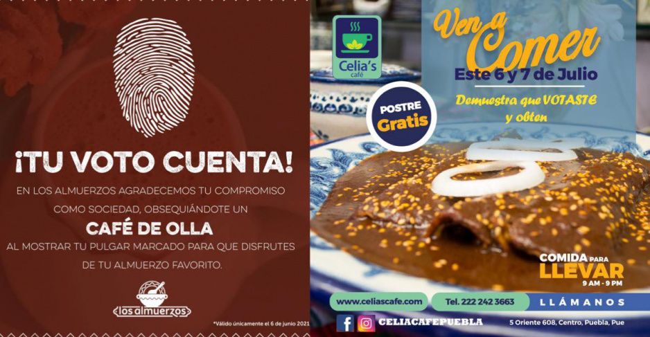 Promociones y descuentos en restaurantes para los poblanos que salgan a votar