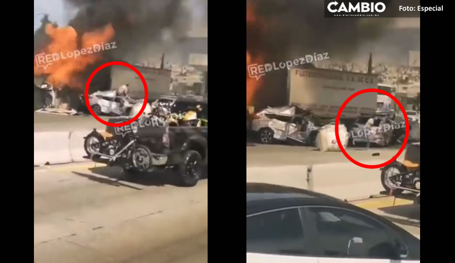 VIDEO: Joven se salva de milagro de ser quemado en accidente México-Puebla
