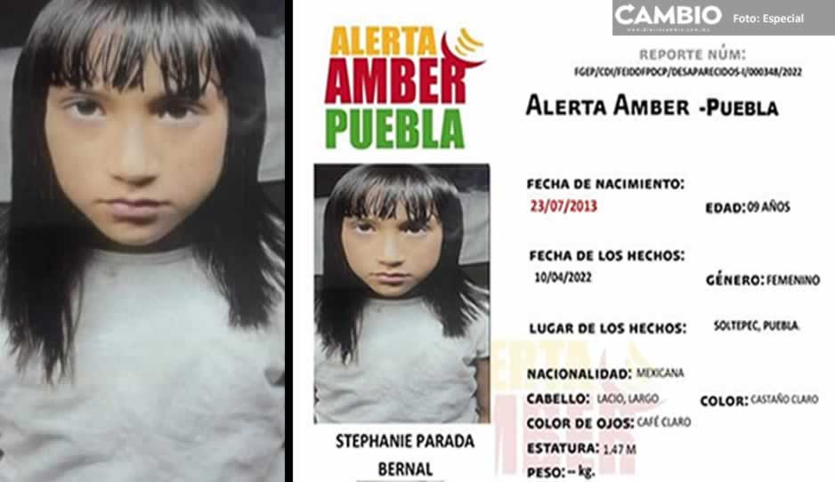 Activan Alerta Amber para localizar a Stephanie Parada de 9 años; desapareció en Soltepec