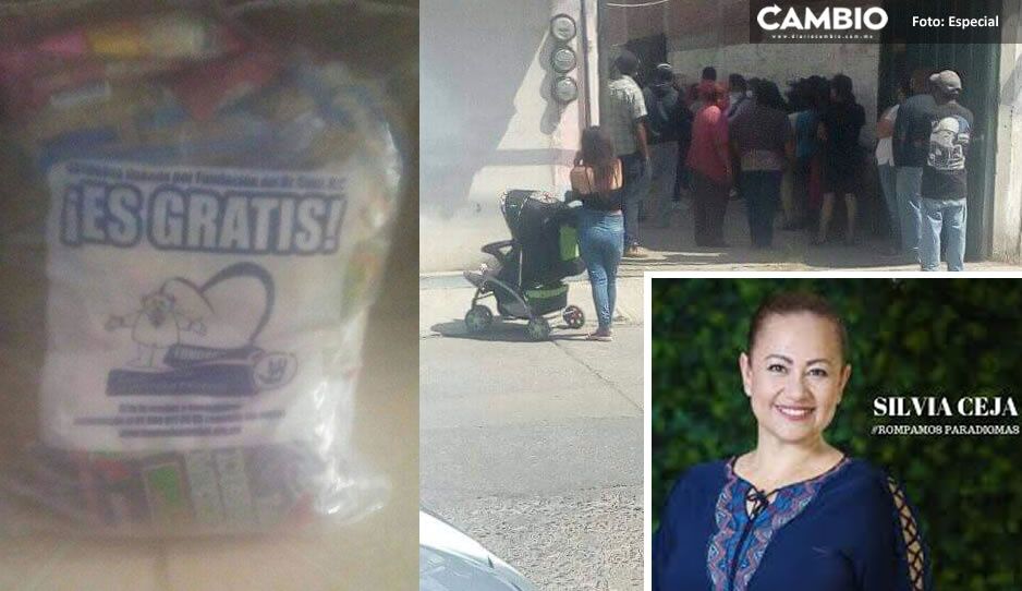 Candidata de Morena da despensas a cambio de una copia del INE en Hueyotlipan