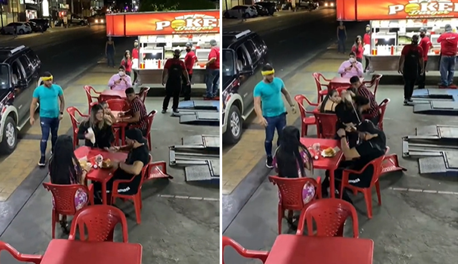 Cacha a su esposo infiel comiendo hamburguesas con la amante (VIDEO)