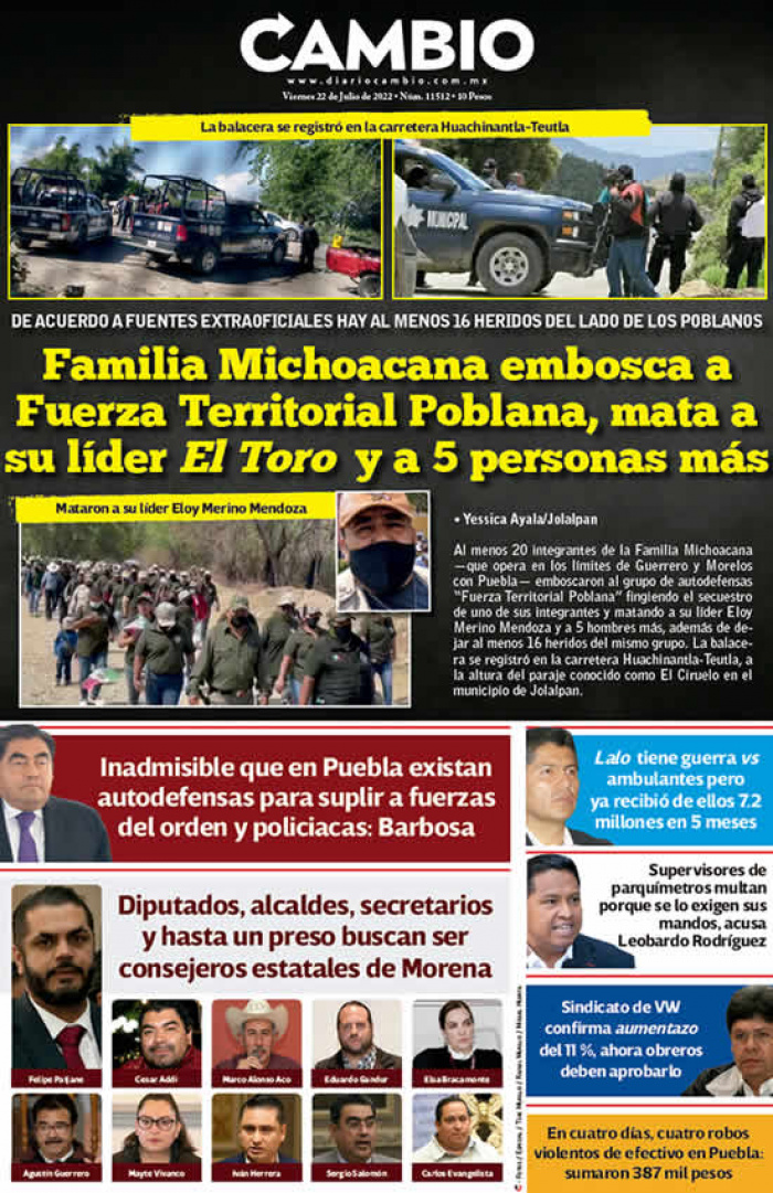 Familia Michoacana embosca a Fuerza Territorial Poblana, mata a su líder El Toro y a 5 personas más