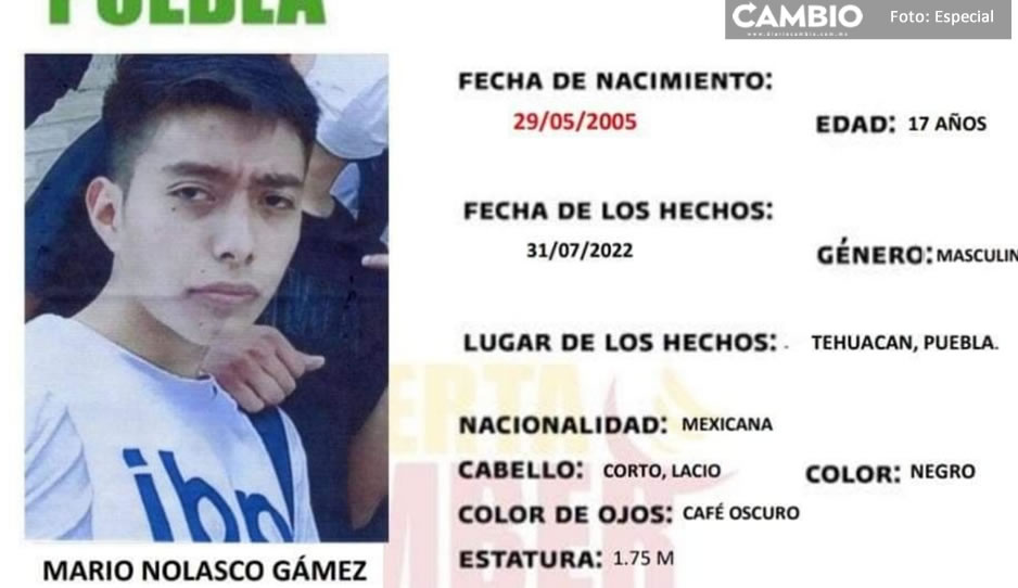 ¿Lo has visto? Activan Alerta Amber para Mario Nolasco Gámez de 17 años, desapareció en Tehuacán