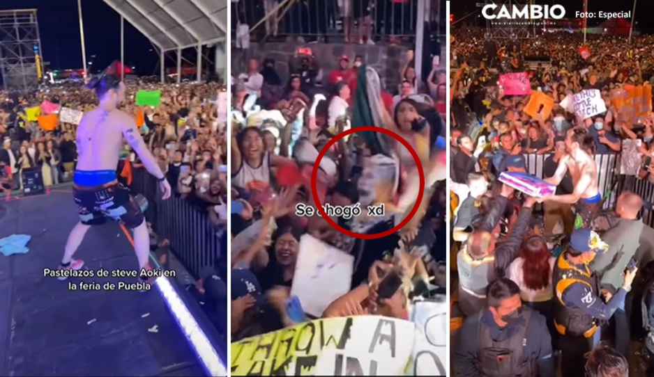Steve Aoki casi mata a pastelazos a poblanos durante su presentación en la Feria de Puebla (VIDEO)