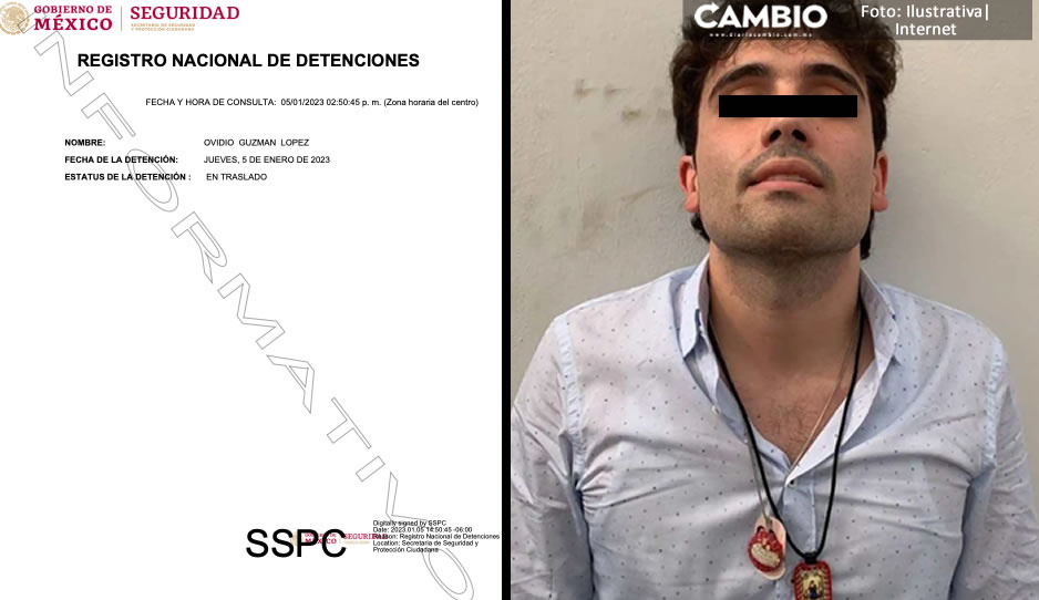 FOTO: Así es la ficha de detención de Ovidio ‘N’, hijo de “El Chapo” Guzmán