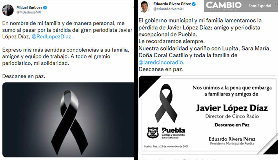 Barbosa, Lalo y políticos poblanos mandan condolencias por la muerte de López Díaz