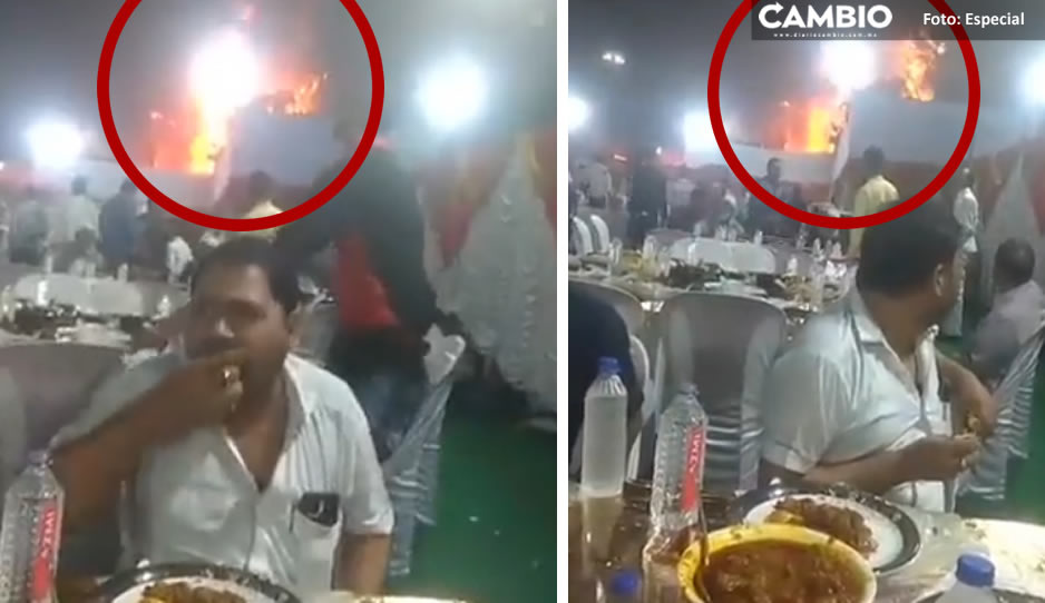 ¡Sin miedo a nada! Boda termina en incendio, pero invitados siguieron comiendo (VIDEO)