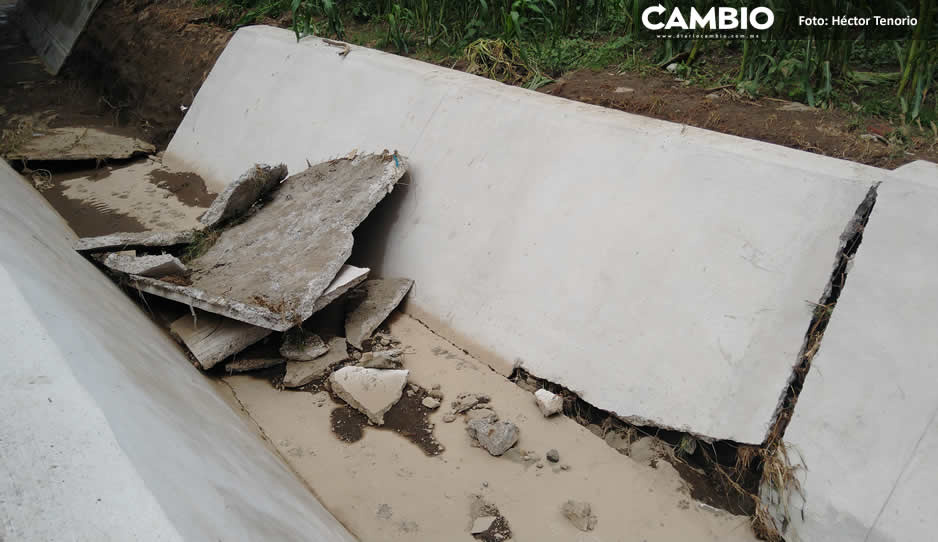 Truena obra chafa de Angélica Alvarado en el canal del Ajal y provoca inundaciones en Huejotzingo