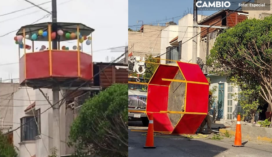 ¡Ingenio mexicano! Construyen salón de fiestas en poste de luz en Edomex