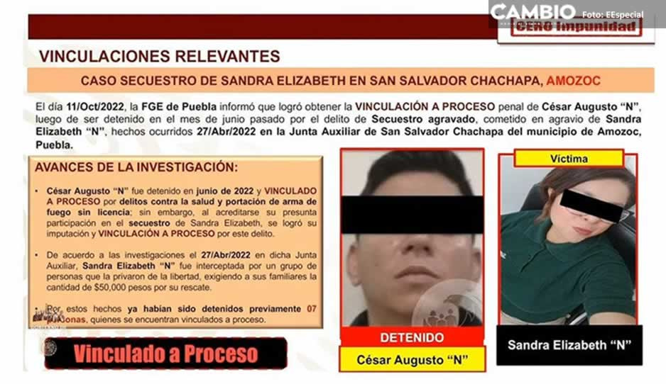 Destaca federación captura de colombiano que ordenó el secuestro de Sandra Elizabeth en Amozoc