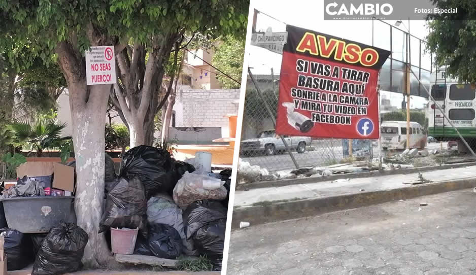 Tehuacaneros colocan lonas para evitar montoneras de basura ante incapacidad de Pedro Tepole para normalizar la recolección