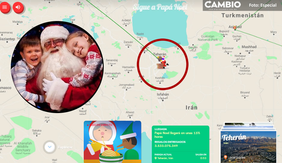 Esta es la trayectoria de Santa Claus EN VIVO; en unas horas llegará a Puebla