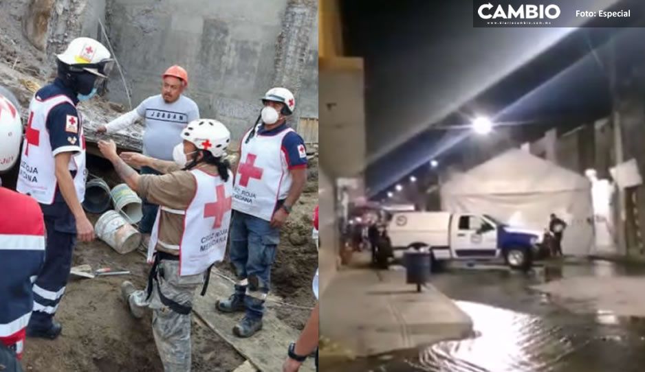 Después de 36 horas rescatan a uno de los tres albañiles muertos en la obra de Texmelucan (VIDEO)