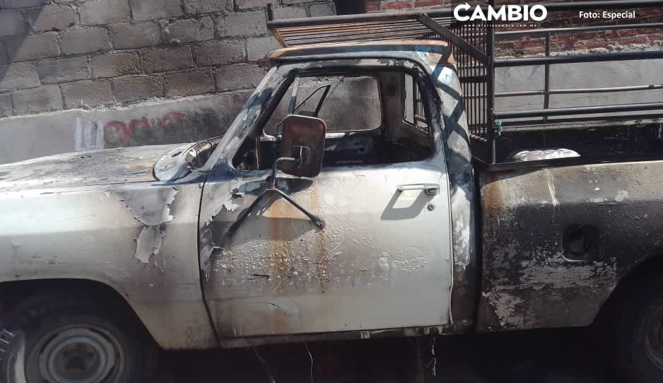 ¡Norma Layón no puede con la inseguridad! Incendian camioneta en Texmelucan