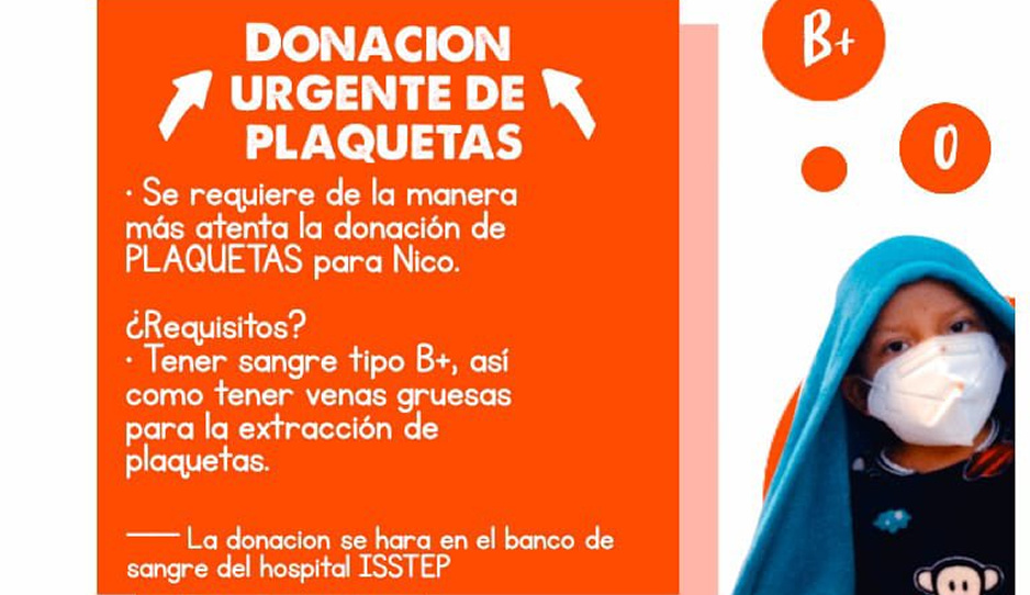 Ayuda al pequeño Nico en su lucha contra el cáncer, necesita donación de sangre