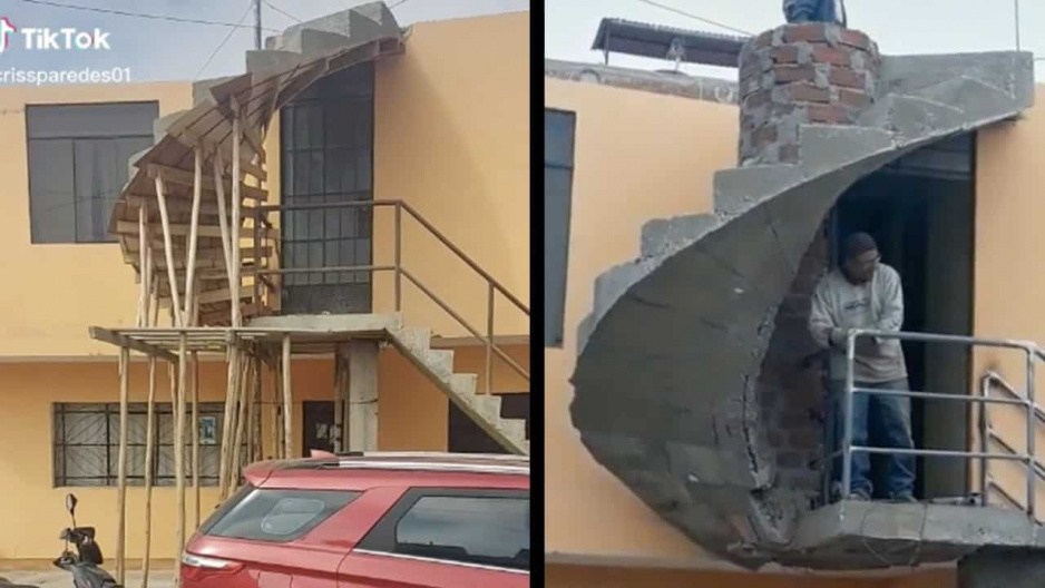 ¿Por dónde bajará la gente?: albañiles construyen escalera sin salda (VIDEO)