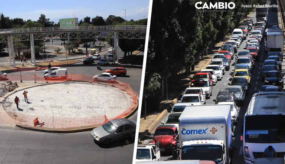 Retiro de la glorieta del Hermanos Serdán provoca un caos vehicular (FOTOS Y VIDEO)