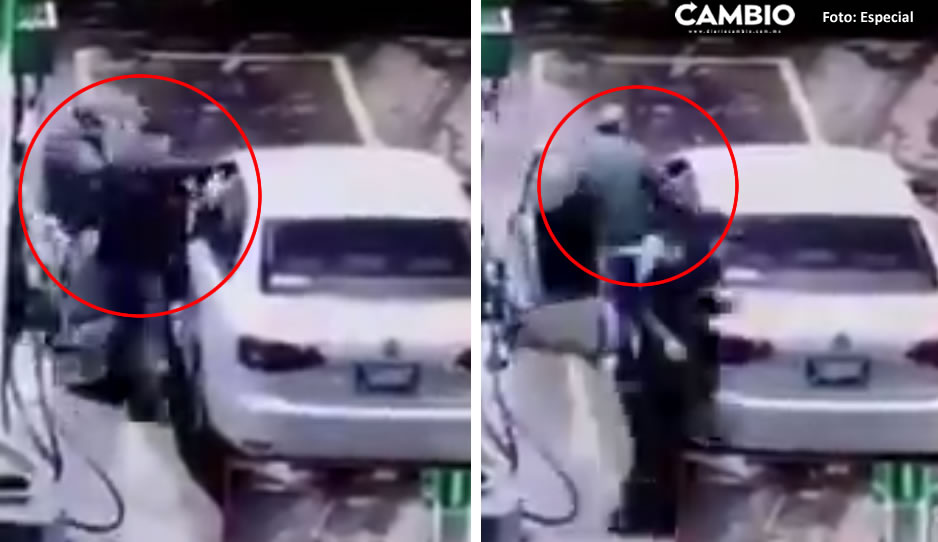 ¡Qué poca! Encañonan y roban auto a conductor mientras cargaba gasolina (VIDEO)