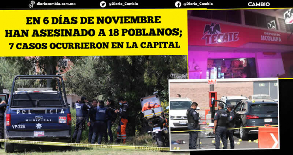 Federación ubica 18 asesinatos en Puebla en apenas seis días de noviembre
