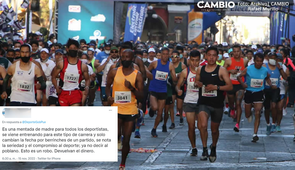 Runners se lanzan vs el INPODE por cambio de fecha del Maratón de Puebla 2022