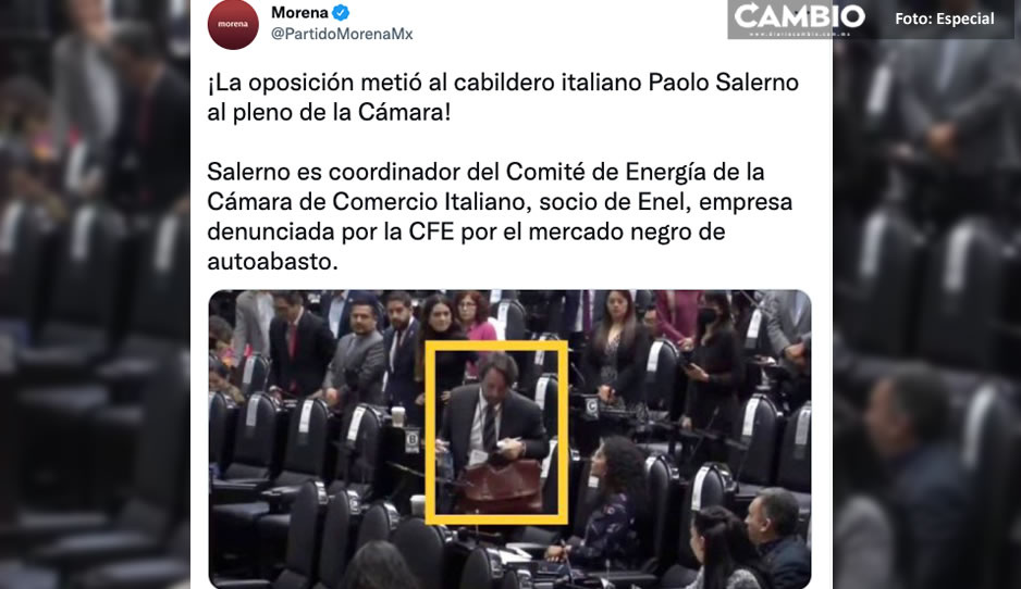 Captan a Paolo Salerno, cabildero italiano contra la Reforma Eléctrica, en el pleno de San Lázaro; revienta Morena