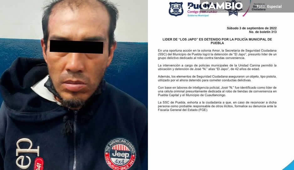 SSC detiene a ‘El Japo’ líder de célula delictiva encargada de robar tiendas en Puebla