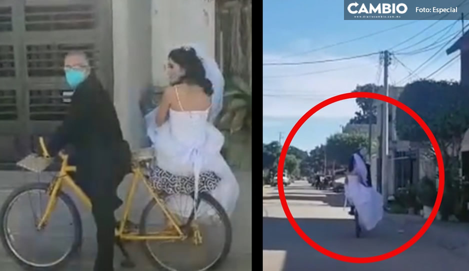 VIDEO: Papá lleva a su hija vestida de novia en bici