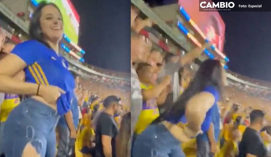 ¡Eso es pasión! Aficionada de Tigres se levanta la playera para celebrar el gol de Gignac (VIDEO)