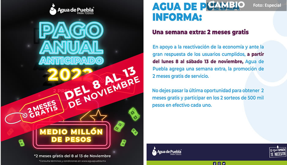 ¡Aún tienes tiempo! Agua de Puebla extenderá una semana más promoción de 2 meses gratis